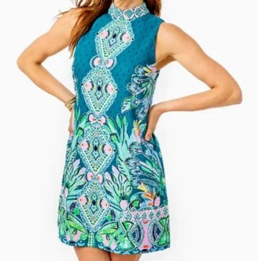 Lilly Pullitzer Brandi Valencia Teal Rain Florist  Shift Dress Sz 4
